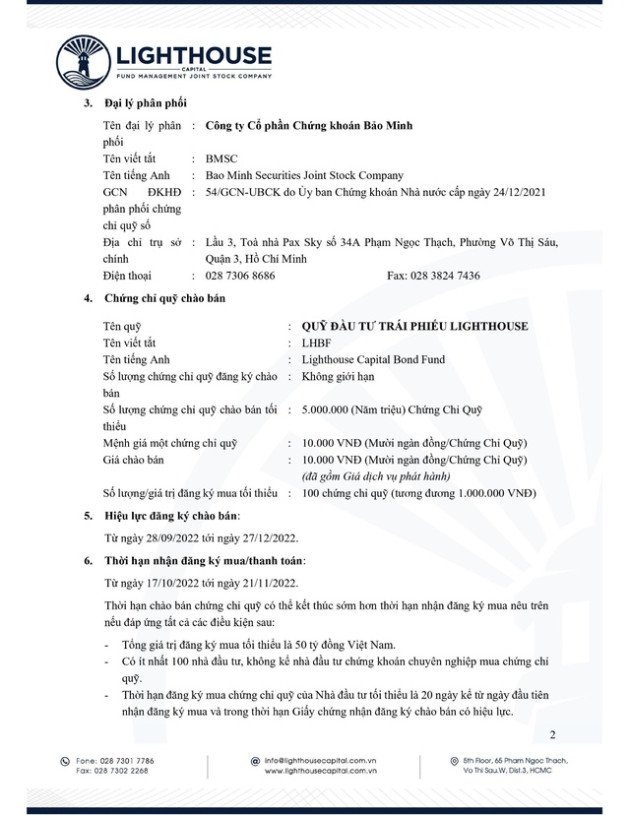 Lighthouse Capital thông báo chào bán chứng chỉ Quỹ LHBF ra công chúng - Ảnh 2.