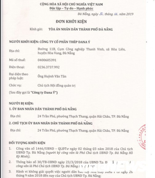 Một công ty khởi kiện UBND Đà Nẵng, đòi bồi thường gần 400 tỷ đồng - Ảnh 2.