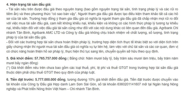 Một công ty xây dựng bị ngân hàng đem bán đấu giá lô đất 10.500m2 với giá khởi điểm gần 58 tỷ đồng