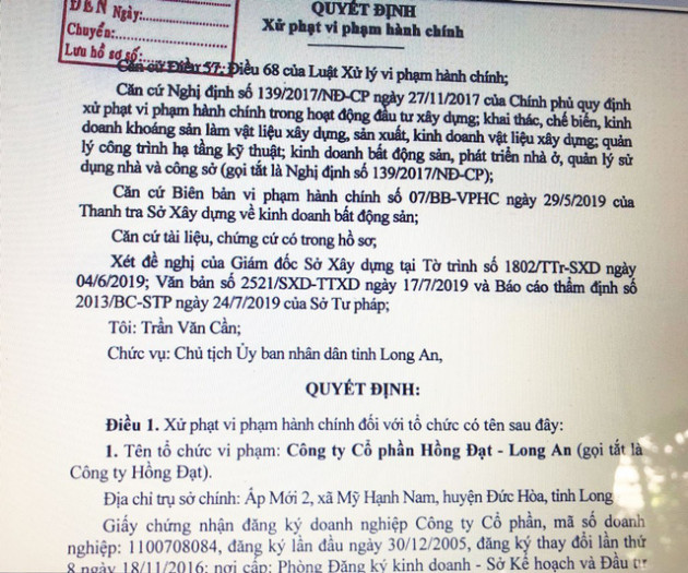 Một doanh nghiệp địa ốc ở Long An bị xử phạt do bán hàng không đủ điều kiện pháp lý - Ảnh 1.