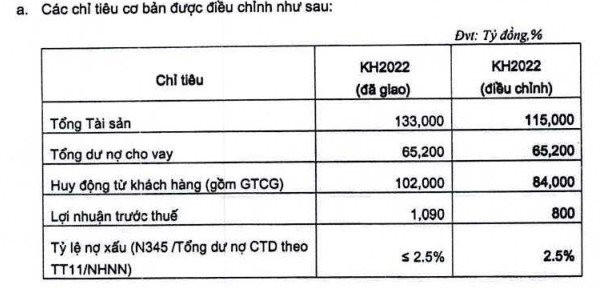 Một ngân hàng vừa điều chỉnh kế hoạch kinh doanh năm 2022, lợi nhuận giảm gần 27% - Ảnh 1.