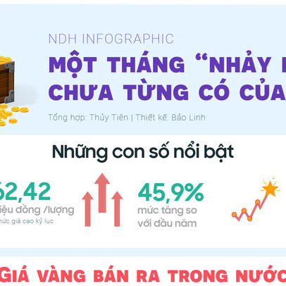 Một tháng 'nhảy múa' của giá vàng