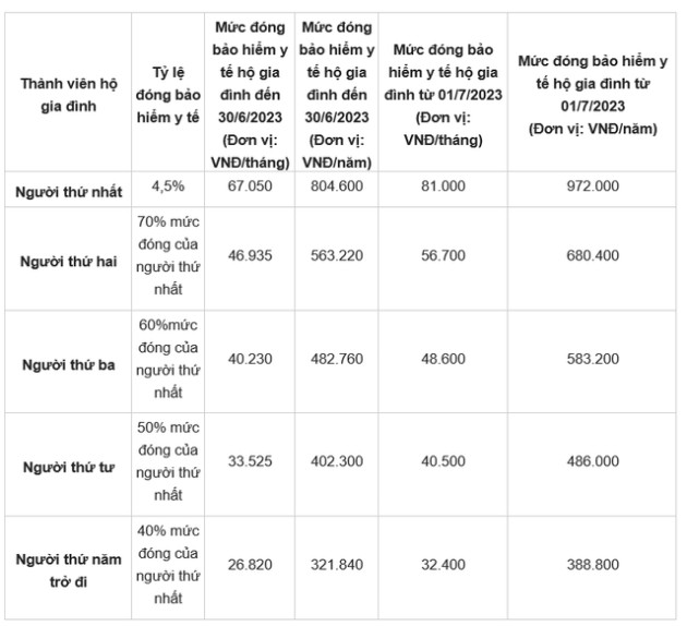 Mức đóng bảo hiểm y tế hộ gia đình năm 2023 - Ảnh 1.
