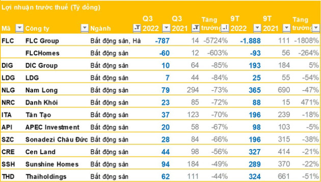 Nhóm doanh nghiệp BĐS quý 3/2022: LNTT nhiều doanh nghiệp tăng trưởng cao bất ngờ, chỉ có FLC và FLCHomes báo lỗ - Ảnh 1.