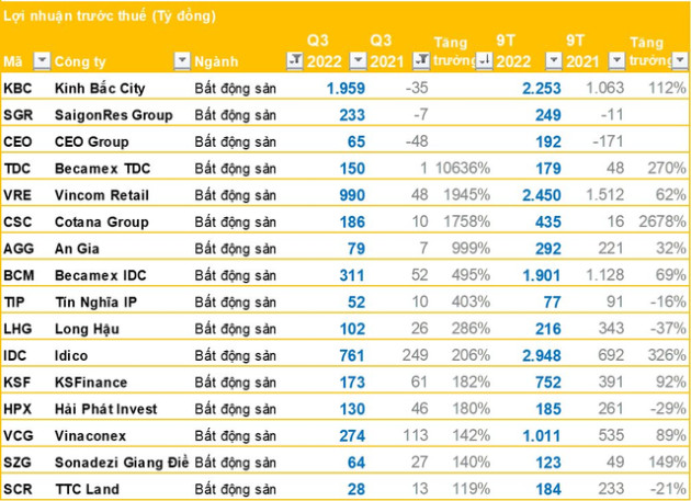 Nhóm doanh nghiệp BĐS quý 3/2022: LNTT nhiều doanh nghiệp tăng trưởng cao bất ngờ, chỉ có FLC và FLCHomes báo lỗ - Ảnh 3.