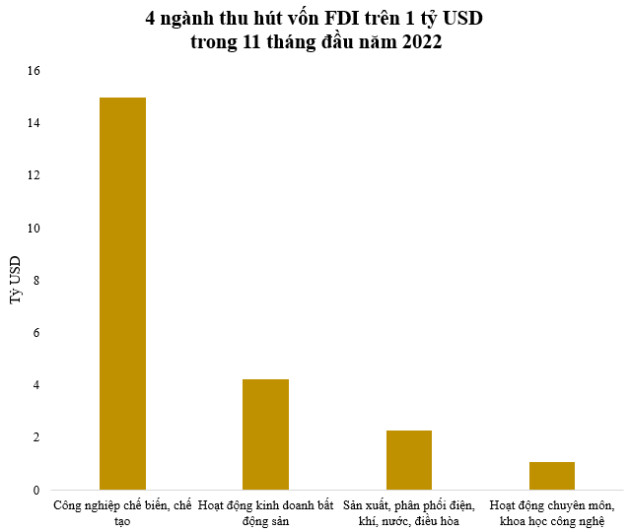 Những ngành thu hút dòng vốn FDI trên 1 tỷ USD trong 11 tháng đầu năm 2022 - Ảnh 1.