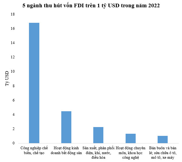 Những ngành thu hút vốn đầu tư nước ngoài trên 1 tỷ USD trong năm 2022 - Ảnh 1.