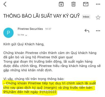 Pinetree thông báo khách hàng về chính sách margin 9% - Ảnh 1.