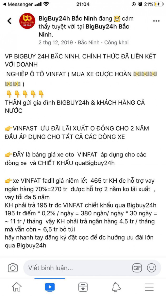  Sàn TMĐT Bigbuy24h trước khi “dính phốt”: Tuyên bố liên kết với Vinfast để mua ô tô hoàn tiền, tặng ĐT bóng đá Việt Nam hàng trăm triệu đồng - Ảnh 1.