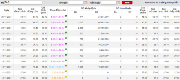 Sau hơn 1 năm không phát sinh giao dịch, Trần Anh (TAG) bất ngờ tăng trần 10 phiên liên tiếp - Ảnh 2.