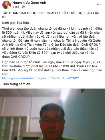 Siêu doanh nghiệp vốn đăng ký 500.000 tỷ: CEO 8X sẽ họp báo vào sáng mai 15/6, tuyên bố giải đáp mọi nghi vấn của dư luận - Ảnh 1.