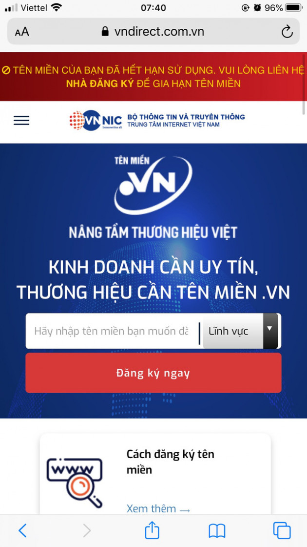 Sự cố hy hữu, website của VNDirect (VND) không thể truy cập do hết hạn tên miền - Ảnh 1.