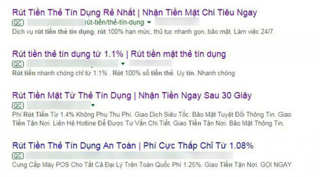 Thách thức pháp luật, web làm dịch vụ rút tiền từ thẻ tín dụng ồ ạt mời chào dịp Tết - Ảnh 1.