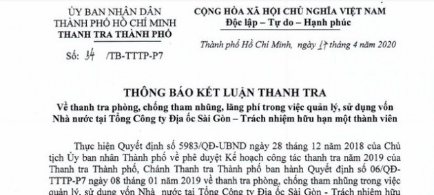 Thanh tra chỉ rõ nhiều sai phạm tại Tổng Công ty Địa ốc Sài Gòn