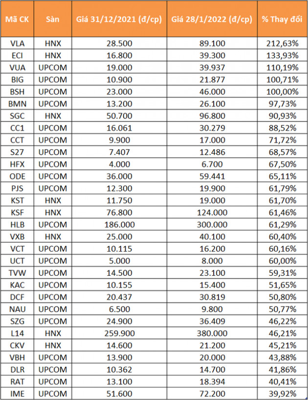 Thị trường chứng khoán rung lắc mạnh trong tháng 1, vẫn có mã tăng trên 200% - Ảnh 2.