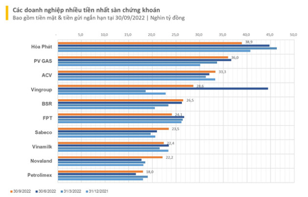 Thời buổi thanh khoản khó khăn, nhiều DN vẫn có hàng chục nghìn tỷ tiền gửi: Hòa Phát giữ vững ngôi vương “nhiều tiền” nhất sàn chứng khoán - Ảnh 2.