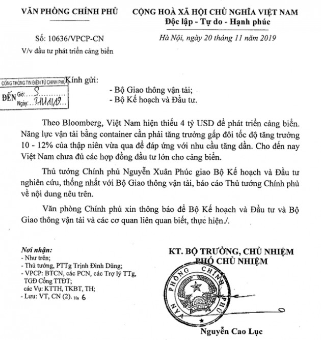 Thủ tướng yêu cầu nghiên cứu thông tin từ Bloomberg về Việt Nam thiếu 4 tỷ USD đầu tư cảng biển - Ảnh 1.