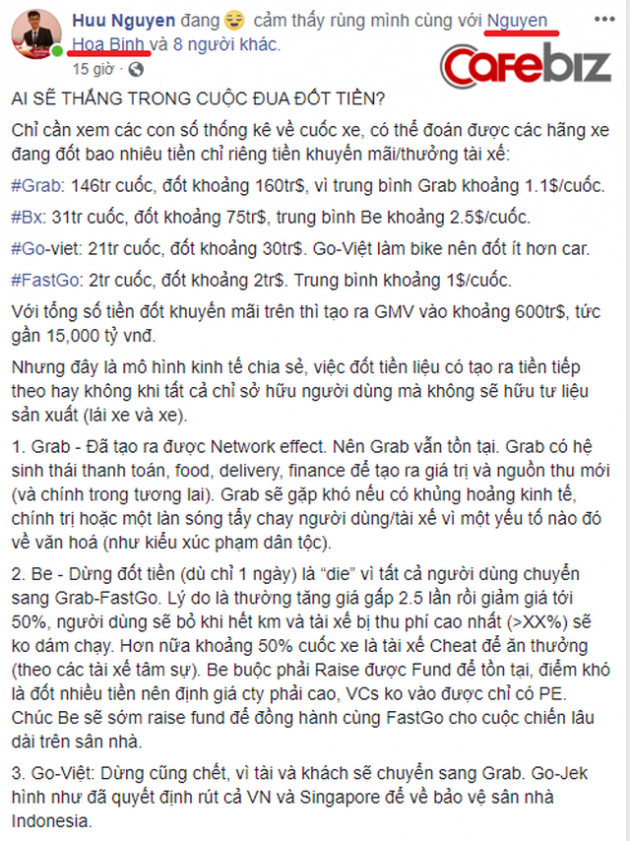 Tí hon nhất nhưng thích cà khịa tất cả các đối thủ, CEO Fastgo tuyên bố: Go-Viet hay Be dừng đốt tiền sẽ chết, chúc Be sớm gọi được vốn để còn đồng hành cùng Fastgo đấu Grab! - Ảnh 1.