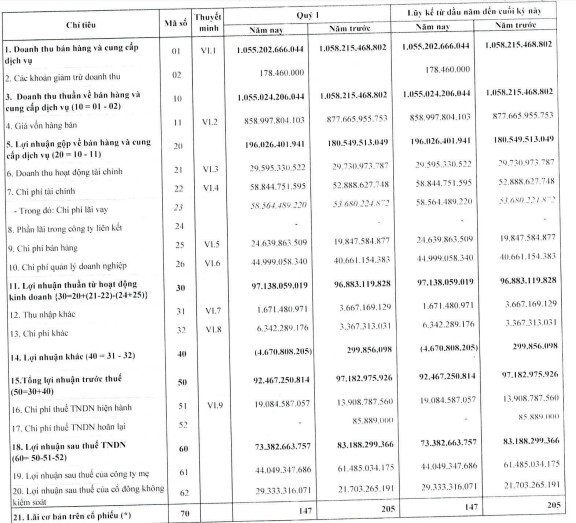 Tổng công ty Idico (IDC) báo lãi sau thuế 73 tỷ đồng quý 1, giảm 12% so với cùng kỳ - Ảnh 2.