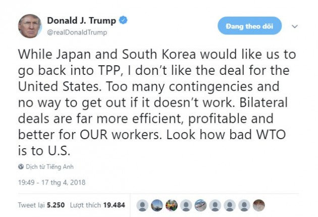 Tổng thống Trump tuyên bố không thích TPP, khả năng Mỹ trở lại vẫn xa vời - Ảnh 1.