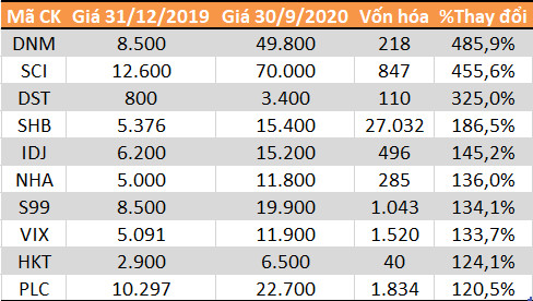 Top 10 cổ phiếu tăng - giảm mạnh nhất sàn chứng khoán 9 tháng - Ảnh 3.