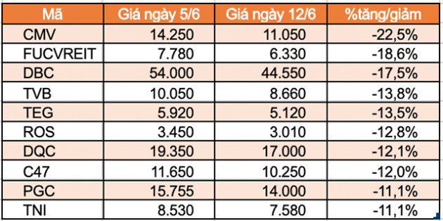 Top 10 cổ phiếu tăng/giảm mạnh nhất tuần: DBC đứt chuỗi tăng ấn tượng - Ảnh 1.