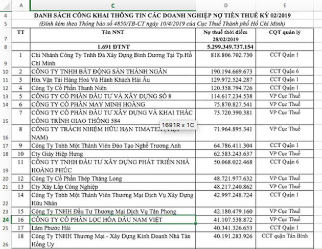 Tp.HCM: Lộ danh tính nhiều doanh nghiệp BĐS nợ thuế hàng trăm tỷ đồng - Ảnh 1.