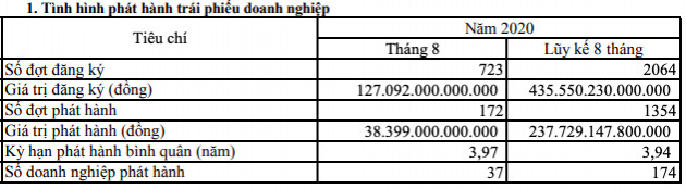 Trái phiếu doanh nghiệp tháng 8: Tỷ lệ phát hành/số đợt đăng ký chưa đến 24%, tổng giá trị chào bán vào mức 38.399 tỷ đồng - Ảnh 1.