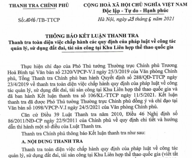 Vi phạm của Khu Liên hợp thể thao quốc gia gây thất thoát gần 800 tỷ đồng - Ảnh 1.