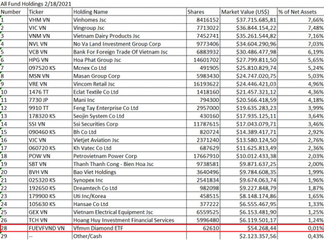 VNM ETF bất ngờ đưa chứng chỉ VFMVN Diamond ETF (FUEVFVND) vào danh mục - Ảnh 1.