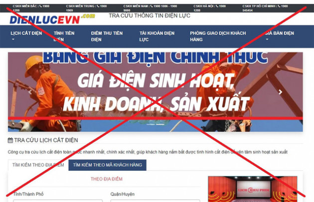 Xuất hiện website giả mạo EVN