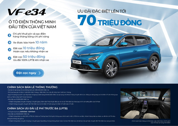 8 ngày cuối ưu đãi cho khách mua ô tô điện VinFast VF e34