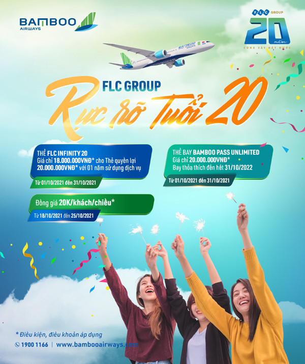 Bamboo Airways mở ‘tiệc ưu đãi’ mừng FLC 20 tuổi