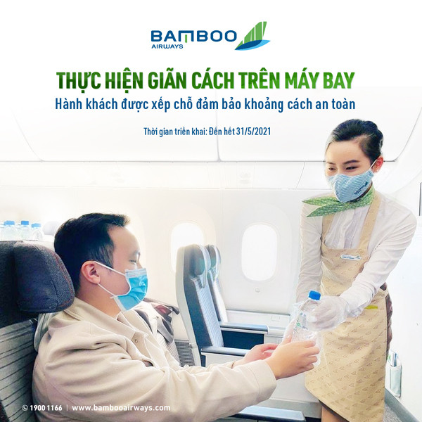 Bamboo Airways thực hiện giãn cách trên máy bay