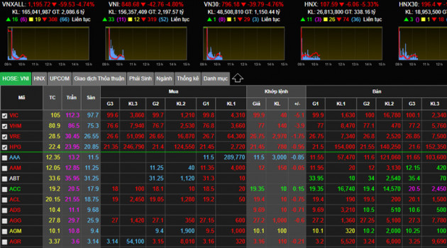 Chứng khoán giảm sâu, VN-Index xuống dưới 850 điểmicon