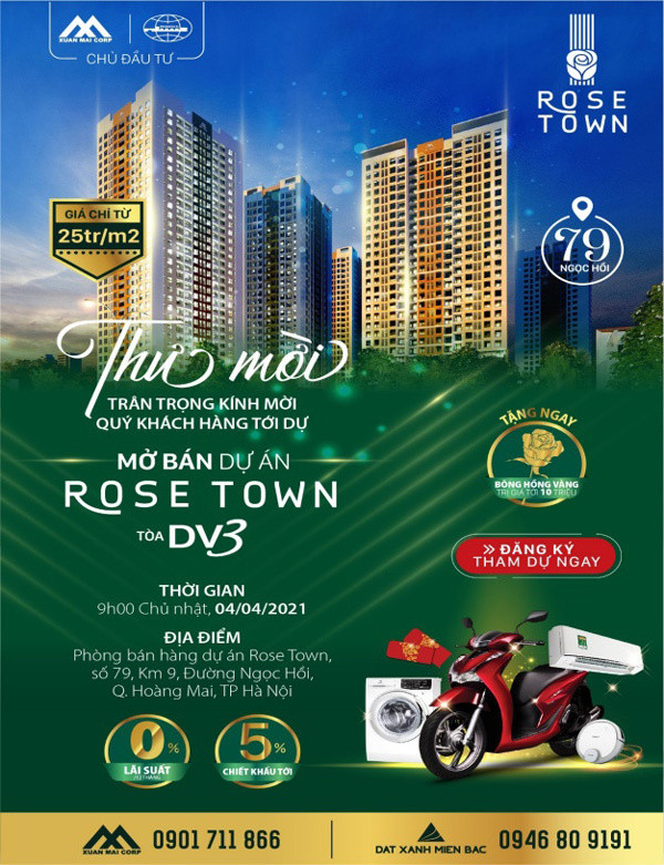 Cơ hội nhận quà hấp dẫn khi mua căn hộ Rose Town