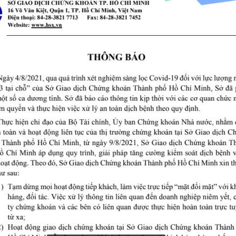 Có nhân viên F0, HoSE duy trì hoạt động theo kịch bản mớiicon