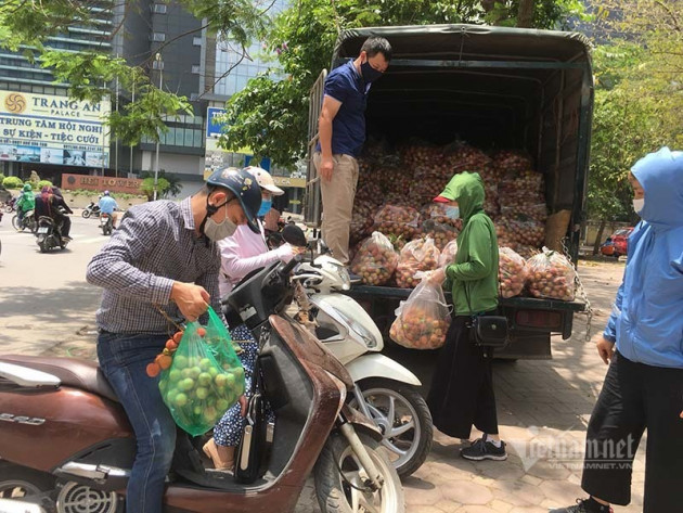 Giữa trưa nắng rát, người Hà Nội mua vải thiều ủng hộ Bắc Giang