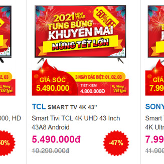 Hàng loạt tivi 4K xả kho cực rẻ trong dịp Tết Dương lịch, mẫu 40 inch giá 5 triệu đồngicon