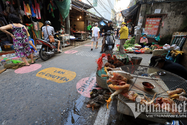 Khu chợ phân luồng vàng, khoanh ô hồng: Cảnh khác lạ ở Hà Nội