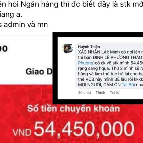 Một cá nhân trả lại hơn 50 triệu đồng cho tài khoản chuyển nhầm