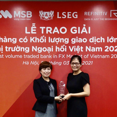 MSB được vinh danh là ngân hàng có khối lượng giao dịch ngoại hối lớn nhất Việt Nam