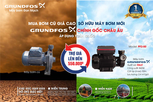 Mua bơm cũ giá cao - Sở hữu máy bơm mới Grundfos