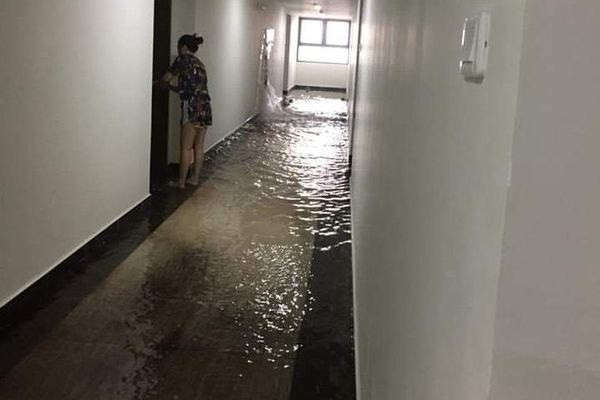 Mưa lớn, dân chung cư cũng tát nước như ở nhà phố