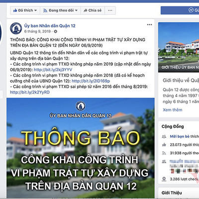 Quận vùng ven TP.HCM công khai vi phạm xây dựng trên mạng xã hội