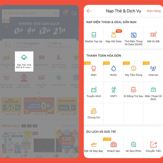 Siêu tiết kiệm: Nạp điện thoại, thanh toán hóa đơn trên Shopee