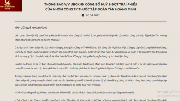 Tân Hoàng Minh lên tiếng: Bị hủy bỏ trái phiếu, lấy đâu 10 nghìn tỷ để trả