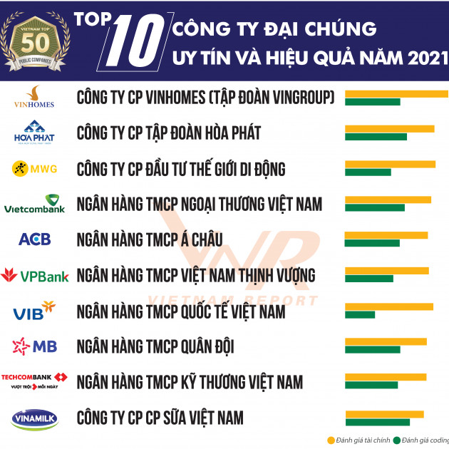 Top 50 Công ty Đại chúng uy tín và hiệu quả năm 2021