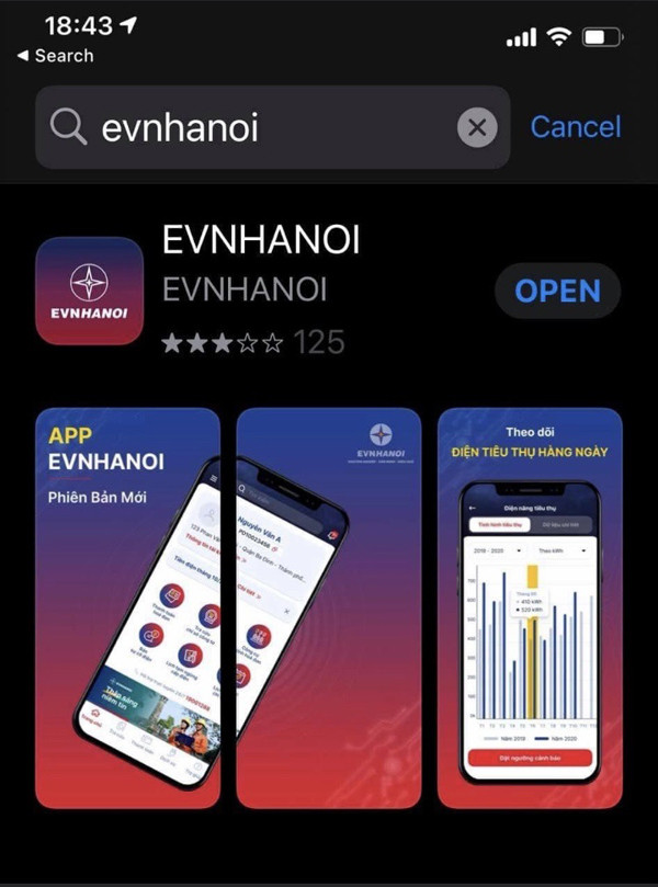 Tra cứu tiền điện dùng hàng ngày trên app EVNHANOI