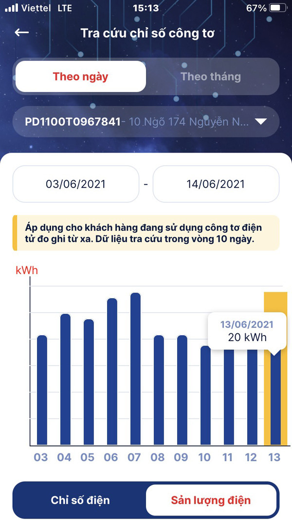 Tra cứu tiền điện dùng hàng ngày trên app EVNHANOI